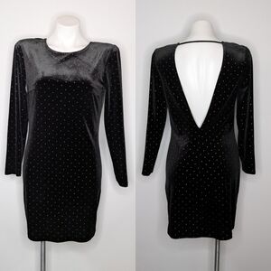 Express black velvet gold accent deep v back cocktail dress 10